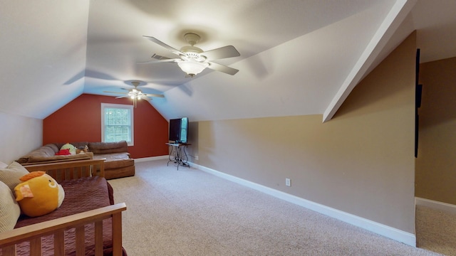 101 NW Amherst Way, Cleveland, TN 37312 - living area featuring light carpet, lofted ceiling, and ceiling fan