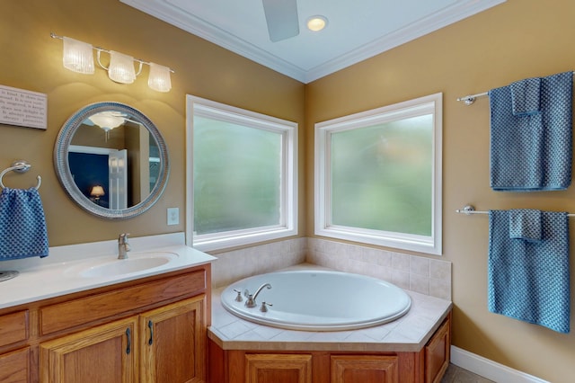101 NW Amherst Way, Cleveland, TN 37312 - full bath with vanity, a bath, crown molding, and ceiling fan