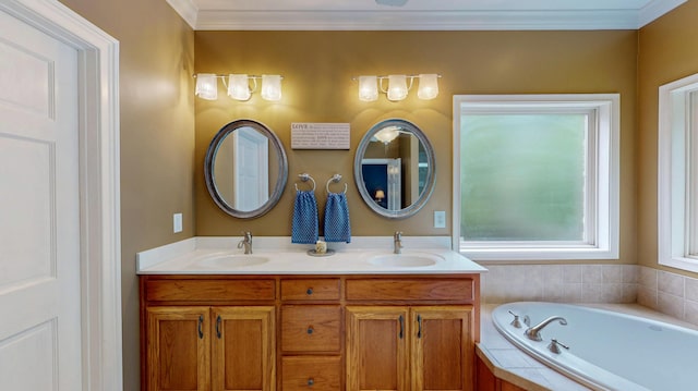 101 NW Amherst Way, Cleveland, TN 37312 - full bathroom with double vanity, a bath, and crown molding