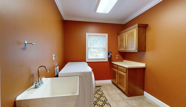 101 NW Amherst Way, Cleveland, TN 37312 - laundry area with cabinet space, washer and dryer, and crown molding