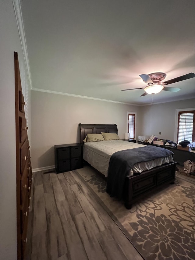 105 Hicks Adams Dr, Reliance, TN 37369 - bedroom featuring crown molding, wood finished floors, a ceiling fan, and baseboards
