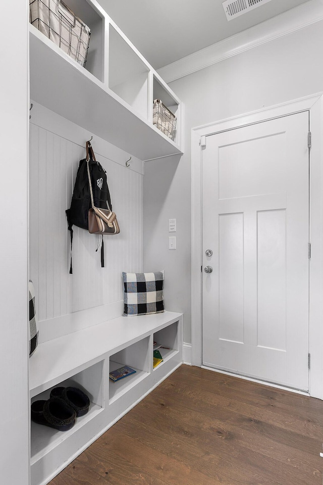 mudroom featuring dark hardwood / wood-style flooring