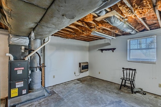 basement with heating unit