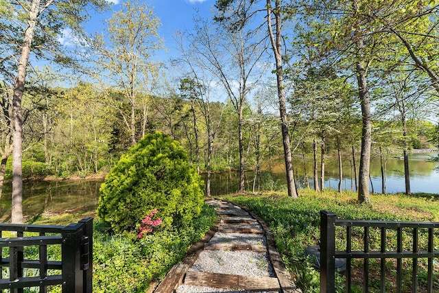 view of yard with a water view