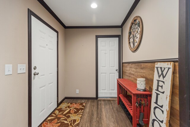 308 S Crisp Ln, Decatur, TN 37322 - foyer with crown molding, dark wood-style flooring, and baseboards