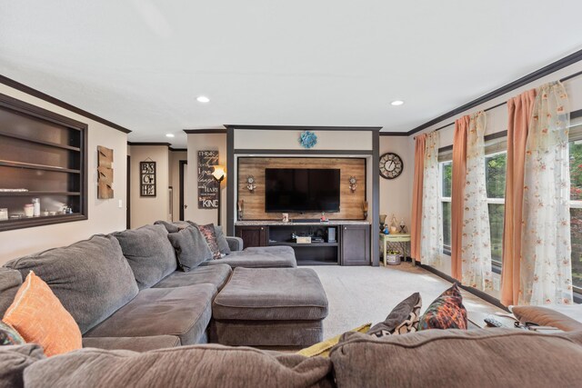 308 S Crisp Ln, Decatur, TN 37322 - living area featuring ornamental molding, recessed lighting, and carpet