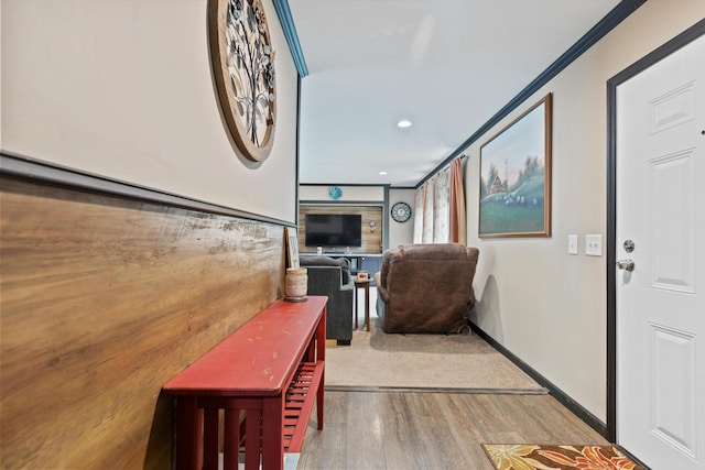 308 S Crisp Ln, Decatur, TN 37322 - corridor featuring wood finished floors, recessed lighting, and crown molding