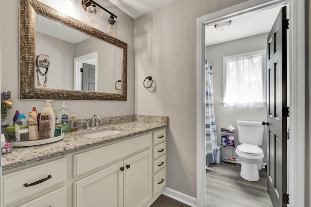 1430 Blythe Ferry Rd NE, Cleveland, TN 37312 - bathroom featuring toilet, vanity, wood finished floors, and a shower with shower curtain