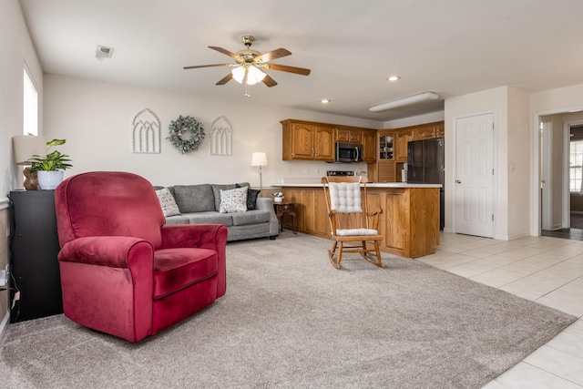 251 Flagstone Dr, Rossville, GA 30741 - living area featuring light tile patterned flooring, light carpet, recessed lighting, and a ceiling fan