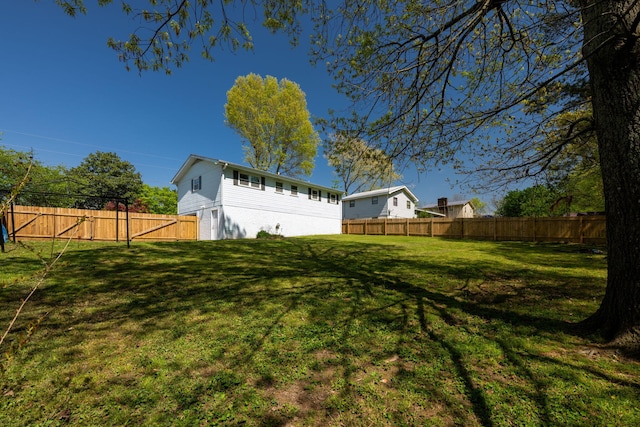 view of yard with a fenced backyard