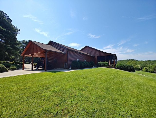 156 Pine View Ln, Copperhill, TN 37317 - view of side of property with a lawn, log veneer siding, driveway, and an attached carport
