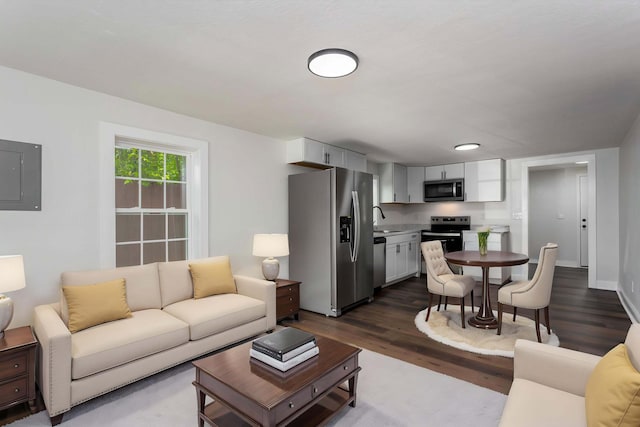 245 Graham St, Dayton, TN 37321 - living area featuring electric panel, dark wood finished floors, and baseboards