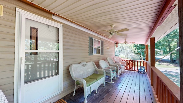 wooden terrace with ceiling fan