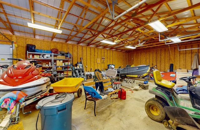 garage with wooden walls