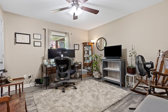 office featuring ceiling fan and dark hardwood / wood-style flooring