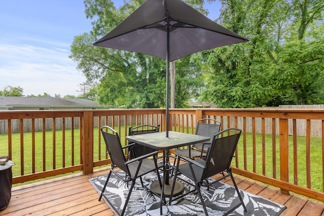 wooden deck with a lawn