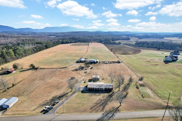 aerial view featuring a mountain view and a rural view