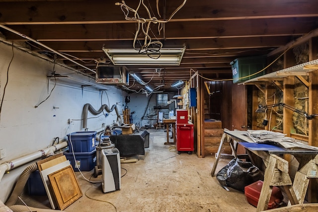 basement featuring a workshop area