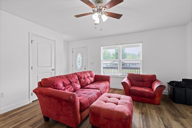 128 Mountain Breeze Ave, Dayton, TN 37321 - living room with wood finished floors, baseboards, and ceiling fan