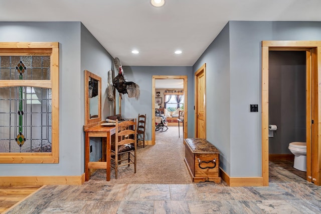 corridor featuring plenty of natural light and carpet floors