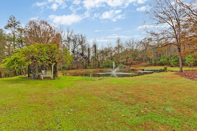 view of yard with a water view