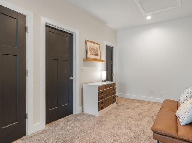 1323 Chippewa Ave SE, Cleveland, TN 37311 - sitting room featuring light carpet, attic access, recessed lighting, and baseboards