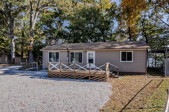 1336 Whites Creek Rd, Spring City, TN 37381 - rear view of house with a wooden deck, a shed, a chimney, an outdoor structure, and fence