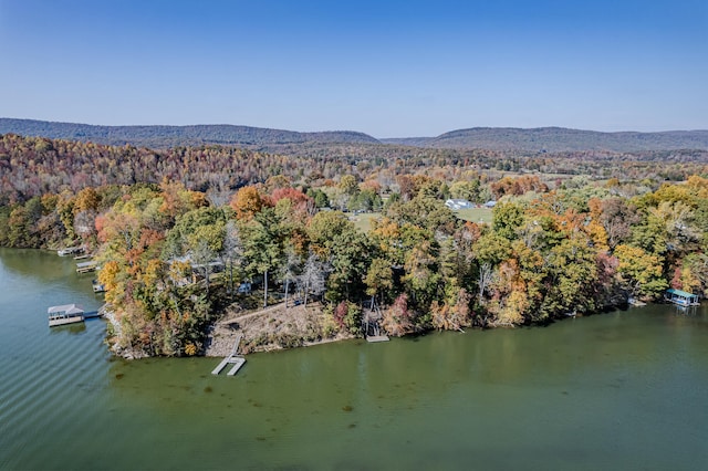 aerial view with a water and mountain view