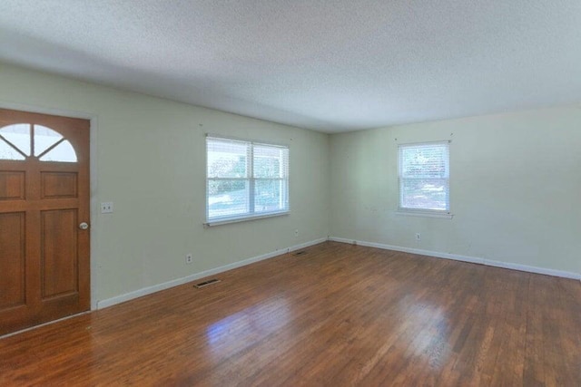 foyer with dark hardwood / wood-style flooring, a textured ceiling, and a wealth of natural light