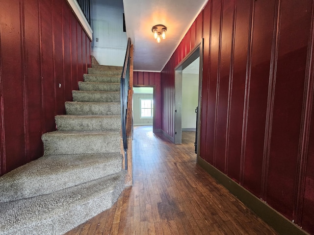 2783 No Pone Rd NW, Georgetown, TN 37336 - staircase with wood-type flooring and wood walls