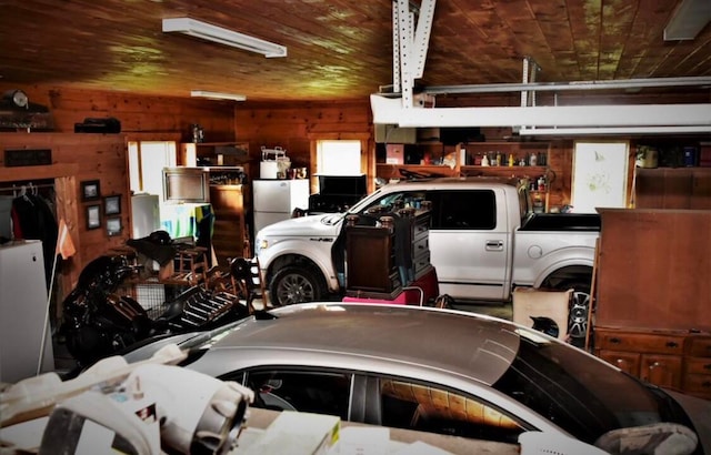 garage with wooden walls