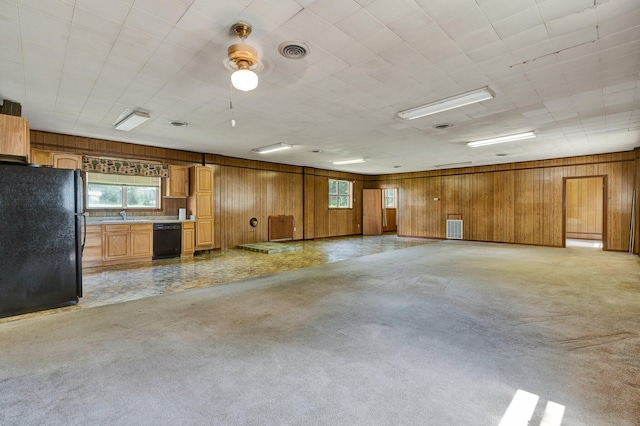 interior space with sink and wooden walls