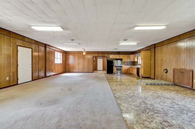 interior space featuring wood walls