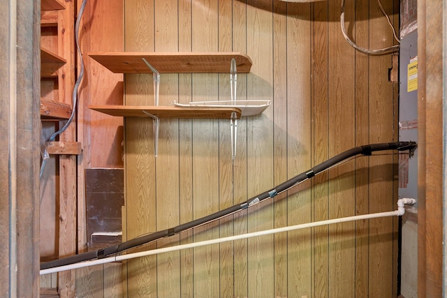 interior details featuring wood walls