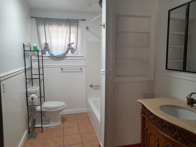 364 Cherokee Trl, Copperhill, TN 37317 - full bathroom featuring toilet, vanity, tile patterned flooring, and a wainscoted wall