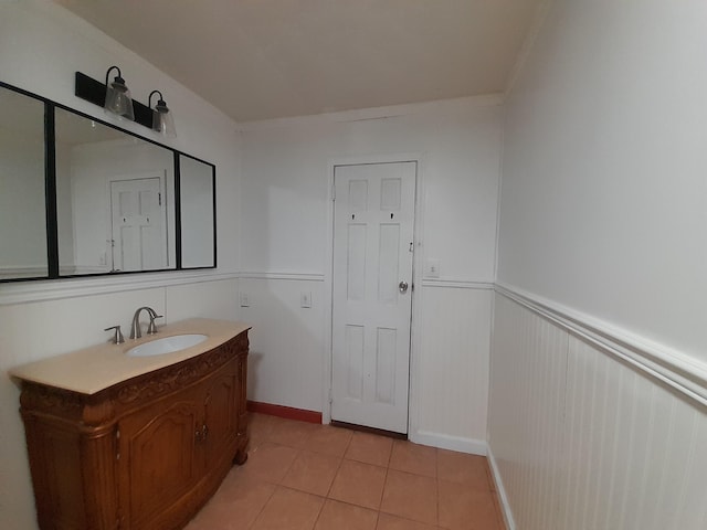 364 Cherokee Trl, Copperhill, TN 37317 - bathroom featuring tile patterned floors, vanity, and wainscoting