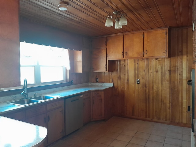 364 Cherokee Trl, Copperhill, TN 37317 - kitchen featuring light countertops, brown cabinetry, stainless steel dishwasher, wood ceiling, and a sink