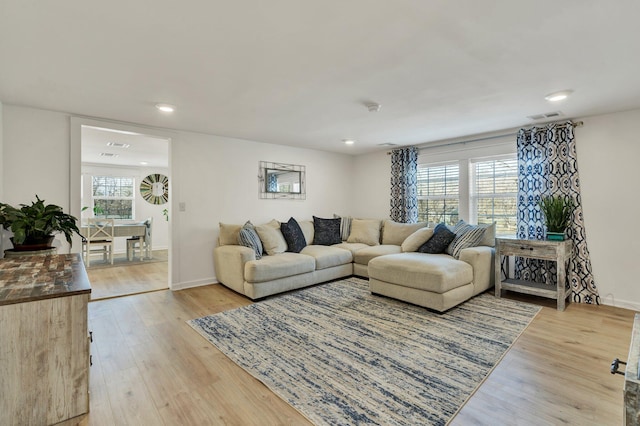 living room with light wood-type flooring