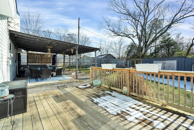 deck with a shed