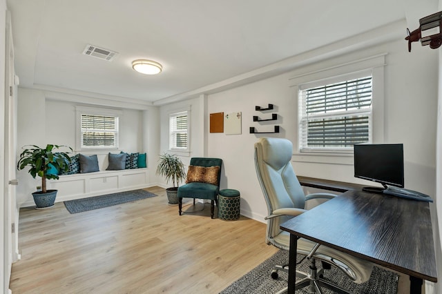 office area featuring light wood-type flooring