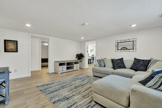 living room featuring light wood-type flooring