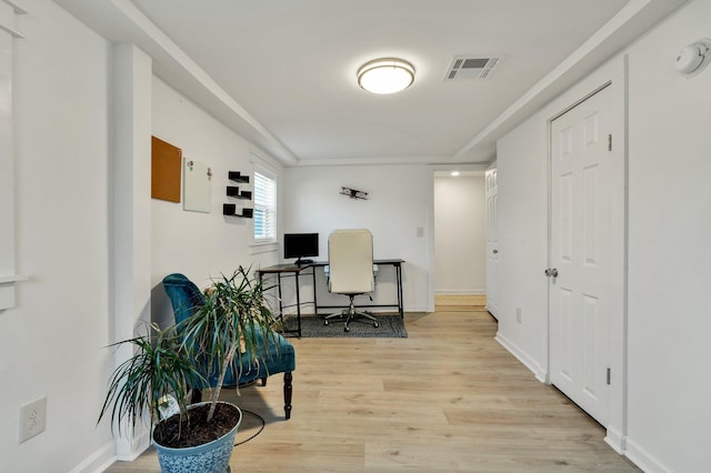 office space featuring light wood-type flooring