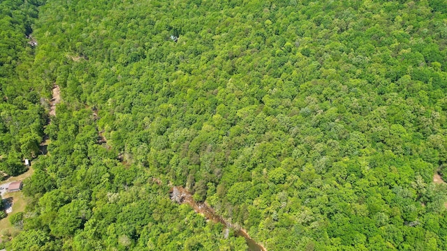 birds eye view of property with a wooded view