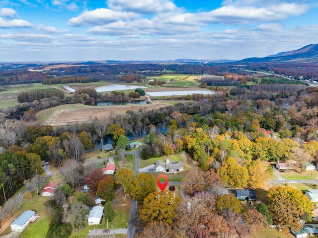 birds eye view of property featuring a water and mountain view