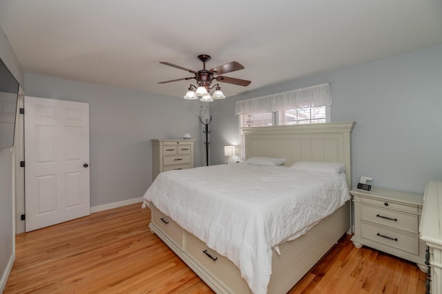 bedroom featuring ceiling fan and light hardwood / wood-style floors