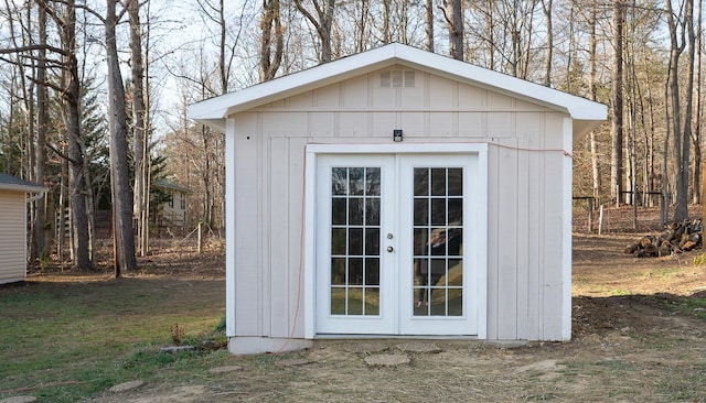 view of outbuilding featuring french doors