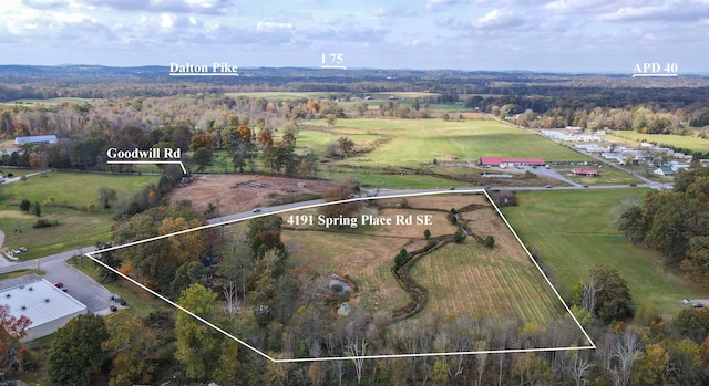 aerial view with a rural view