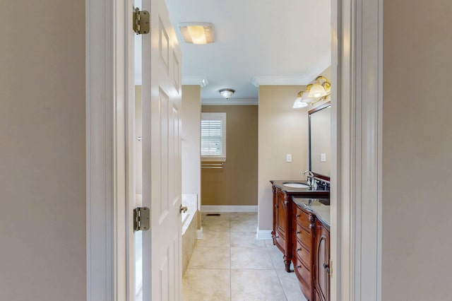 117 Windswept Dr NE, Cleveland, TN 37312 - full bathroom with ornamental molding, double vanity, a tub to relax in, and tile patterned flooring