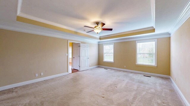 117 Windswept Dr NE, Cleveland, TN 37312 - unfurnished room with a tray ceiling, ornamental molding, a ceiling fan, and light colored carpet