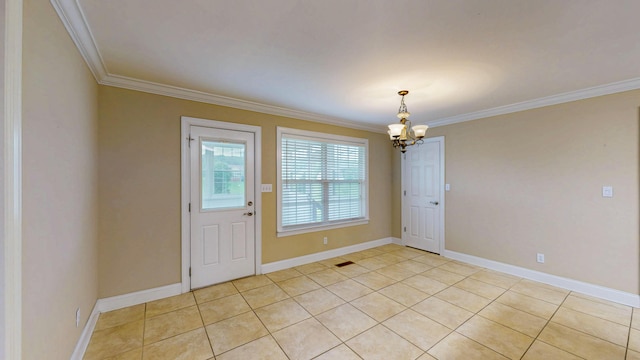 117 Windswept Dr NE, Cleveland, TN 37312 - spare room featuring ornamental molding, a chandelier, and light tile patterned flooring